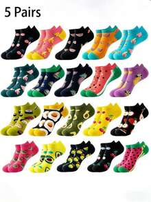 5 Pairs/10 Pairs/15 Pairs/20 Pairs Men's Fashion Fruit Pattern Series Versatile Ankle Socks Random Delivery - Multicolor - View 1