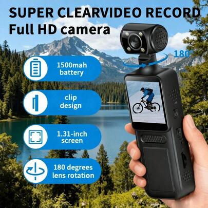 1pc 4K Portable Camera, Vlogging Camera | 270° Rotatable 1.3" HD Screen CMOS Lens, USB Charging, Built-In Microphone And Stabilization, Suitable For Live Streaming, Vlog, Travel, Sports