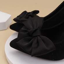2个简约时尚女士蝴蝶结鞋夹，可拆卸鞋夹，适用于婚礼新娘派对高跟鞋 - 黑色 - 查看 4