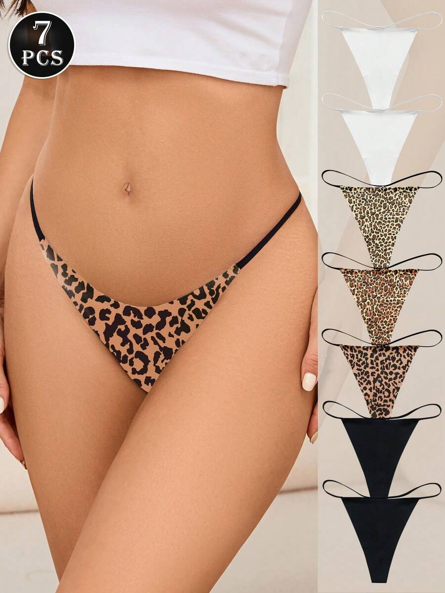 7 chiếc quần lót nữ G-string T-back cạp thấp mềm mại, không đường may, họa tiết da báo, thoáng khí, thích hợp mặc hàng ngày. - Nhiều màu - Xem 1