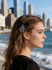 1件锌合金蝴蝶结派对头饰，复古骷髅手爪发夹，四季皆宜 - 彩色 - 查看 3