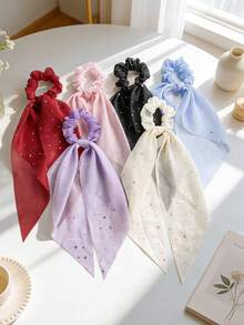 3 pièces/4 pièces/6 pièces Élégantes femmes Brillantes paillettes, Chouchous en maille de couleur unie longue, Supports de queue de cheval, Bandeaux, Convient pour les robes, les tenues quotidiennes, les décorations de coiffure, les accessoires bohèmes. Élastiques à cheveux, Élastiques à cheveux, Élastiques à cheveux - Multicolore - Voir 3
