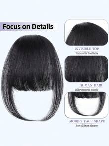 Clip In Bangs Real Human Hair Bangs Hair Clip Fringe With Temples Hairpieces Invisible Clip-In Bangs Soft French Air Bangs Forehead Bangs For Women Natural Looking Fake Bangs For Daily Wear Wispy Bangs Wig Dark Brown Multicolor - Multicolor - View 4