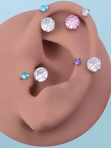 Khuyên tai sụn hình móng ngựa 18G kèm đá CZ thay thế, khuyên mũi đôi có ren trong, khuyên tai thép không gỉ 8mm, trang sức xỏ khuyên tai vành tai, khuyên môi. - Nhiều màu - Xem 6