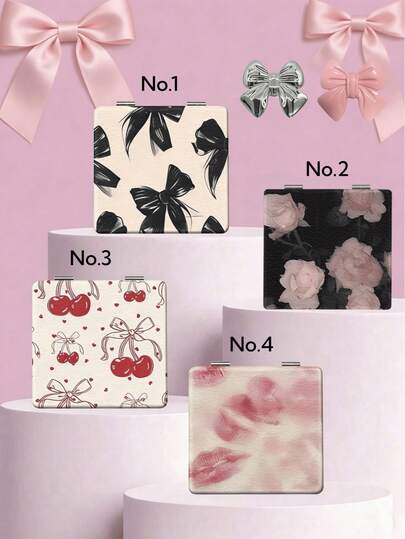 4 مرايا صغيرة، سلسلة Y2K مرآة مكياج قابلة للطي، مرايا جيب مربعة من جلد البولي يوريثان مزينة برسومات الفراشة والوردة والكرز والشفاه، مرايا مزدوجة الجانب بتكبير 1X/2X مثالية للحقيبة والسفر والتجديد اليومي، ديكور بنتي Y2K، هدية عيد ميلاد وعيد الميلاد مثالية للنساء والفتيات وعشاق الفراشات