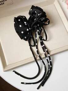 1PC New Minimalist Retro Ponytail Hair Clip: Polka Dot, Elegant Clip, Bow, Ribbon, And Rose - Black - View 3