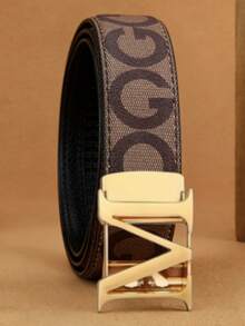 男士字母印花自动扣腰带，奢华PU皮革腰带，商务休闲皆宜 - 彩色 - 查看 2