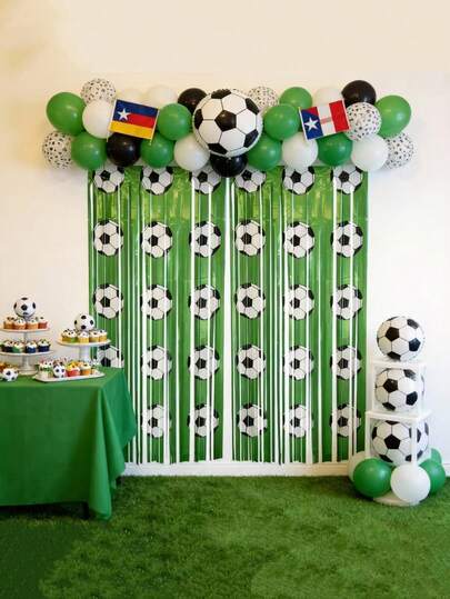 1件世界杯珠帘足球主题派对装饰，带流苏的足球背景帘，足球迷派对装饰，生日足球主题装饰