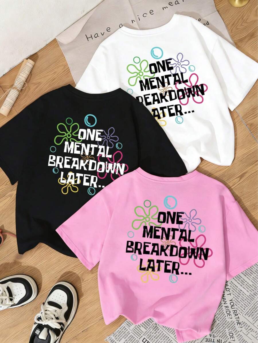 SpongeBob SquarePants Women's short-sleeved round neck loose-fitting cotton comfortable T-shirt top, pink and white shirt, cartoon collaboration print Squidward print top, cute and playful, suitable for parent-child activities, ummer, d. women's wear, women's short-sleeved shirt, women's round neck short-sleeved T-shirt - 黑+白+粉 - 查看 1