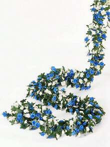 1/4/10件装 240厘米 人造悬挂玫瑰藤蔓假花环，玫瑰常绿藤蔓丝绸玫瑰植物带绿叶装饰，适用于家居、房间、花园、墙壁、室内/室外、卧室、婚礼、餐桌、派对、生日、春季装饰 - 藍白色 - 查看 1