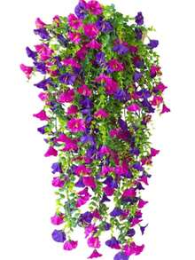 1/2/4 件装户外仿真花卉悬挂式尤加利植物丝绸牵牛花藤蔓抗紫外线绿植周年纪念毕业婚礼派对家居办公室门廊花园庭院墙壁春夏装饰 - 紅蓮加紫-尤加利牽牛花 - 查看 1