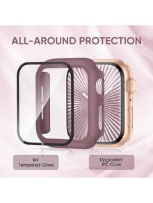 二合一尼龙运动表带及表壳，兼容40mm、41mm、42mm、44mm、45mm、46mm和49mm尺寸的表带和表壳。柔软、透气、弹性十足的运动表带。防震防刮的PC材质和钢化玻璃二合一表壳。兼容男女款 Ultra/11/10/9/8/7/6/5/4/SE。佩戴舒适，触控灵敏。 - 煙紫色 - 查看 2