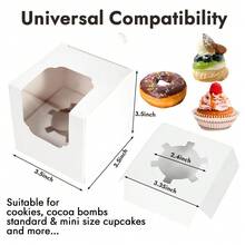 6 Hộp giấy đựng bánh cupcake kích thước 3.5" x 3.5" x 3.5" màu nâu Kraft, hộp giấy đựng bánh cupcake riêng lẻ số lượng lớn có khay lót và cửa sổ, hộp đựng bánh cacao dùng làm quà tặng cho tiệm bánh (Nâu/70 cái) - Trắng - Xem 2