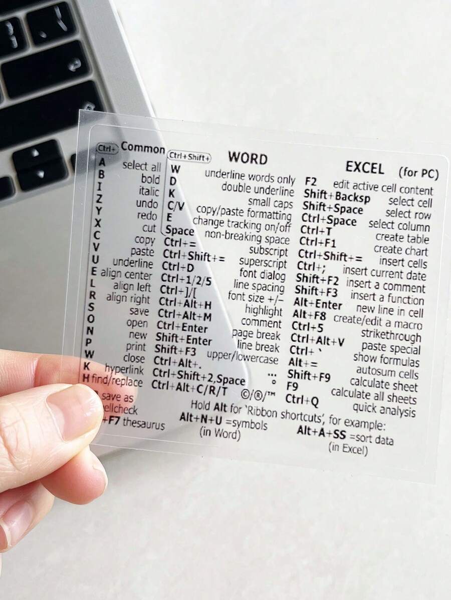 1pc Keyboard Shortcut Sticker For Apple/Windows Laptop, Compatible With Word And Excel Software - Black - View 1