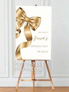 Custom Party Welcome Sign - Gold "Charming" Bow Welcome Template, Sweet Bow Decor Birthday Welcome Sign Template, Luxury Bow Theme Party Decoration - Multicolor 03 - View 2