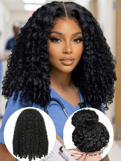 Brown Color Burmese Curly Wig Human Hair 13x4 Lace Front Wigs Human Hair 200 Density Transparent Lace Frontal Glueless Wig With Drawstring Wigs Pre Plucked Virgin Remy Hair With Spiral End Natural Color