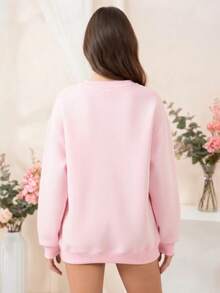 Plain Crew Neck Sweatshirt With No Print, Stylish Tumblr Style For Cold Winters - Baby Pink - View 2