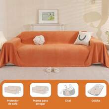 Funda de Sofá Elástica Chenille Reversible - Ultra Suave Antideslizante y Lavable Funda para Sofá de Tela Supersuave Antiarañazos Ideal Todas Las Temporadas Naranja 180x130cm/70.8x51.2 in - Naranja - Ver 6