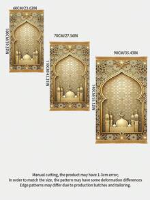 1pc Golden Mosque Pattern Blanket, Floral Patterned Throw Blanket, Bohemian Rug, Intricate Design Tapestry, Tasseled Edged Mat - Multicolor - View 4