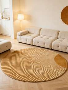 Minimalist Wavy Pattern Round Rug, Luxury Cream Striped Round Mat, Machine Washable, Suitable For Living Room, Bedroom Or Office Decor, Beige Curved Plush Area Rug, Comfortable And Fashionable Indoor Mat, Bedroom Floor Cover Modern Decorative Non-Slip Backing, Living Room Carpet, Bathroom Mat, Bath Rug, Door Mat, Small Rug, Carpet, Floor Mat, Home Decor, Area Small Rug, Outdoor Mat, Home Decor, Area Rug, Bedroom Rug, Washable Carpet - Multicolor - View 1