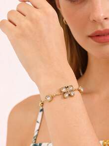 Vòng tay hình bướm và cỏ ba lá mạ vàng 18K đính pha lê, phong cách Bohemian, trang sức mùa hè đi biển, dây chuyền thép không gỉ có thể điều chỉnh. - Vàng - Xem 7