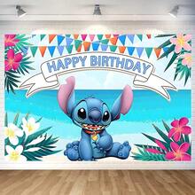 2 Gaya Kain Latar Belakang Bayi Bergambar Kartun Stitch, Perlengkapan Dekorasi Pesta Ulang Tahun - Mengatur - View 7