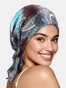 1pc Women's Taffeta Printed Triangular Hat, Headscarf Hat, Bandana Hat, Pirate Hat, Fabric Hat, Suitable For Daily Use - Multicolor - View 6