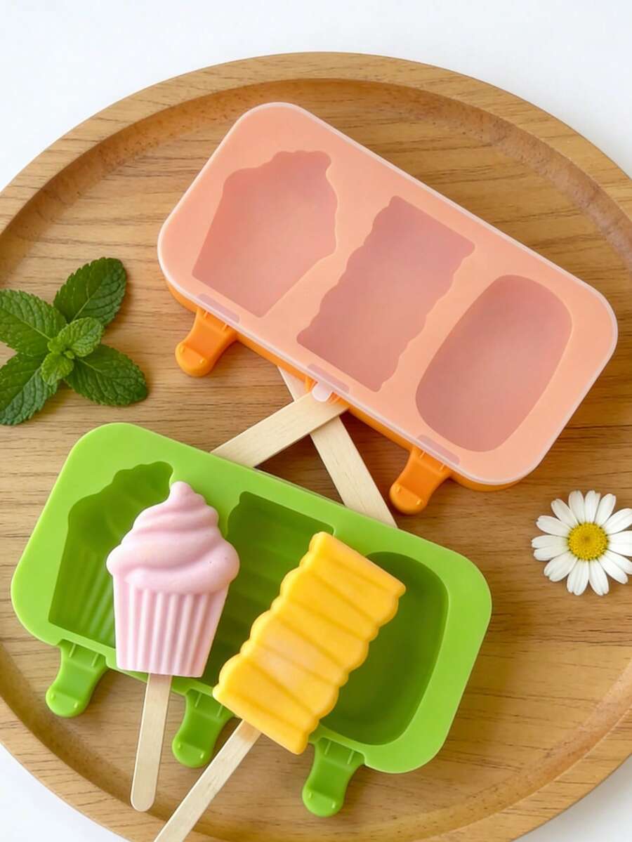3-Cavity Silicone Ice Pop Mold, Easy Release Ice Pop Mold (With Stickers), Reusable Ice Cream Maker, Suitable For DIY Frozen Yogurt, Jelly, Homemade Ice Pops - Multicolor - View 1
