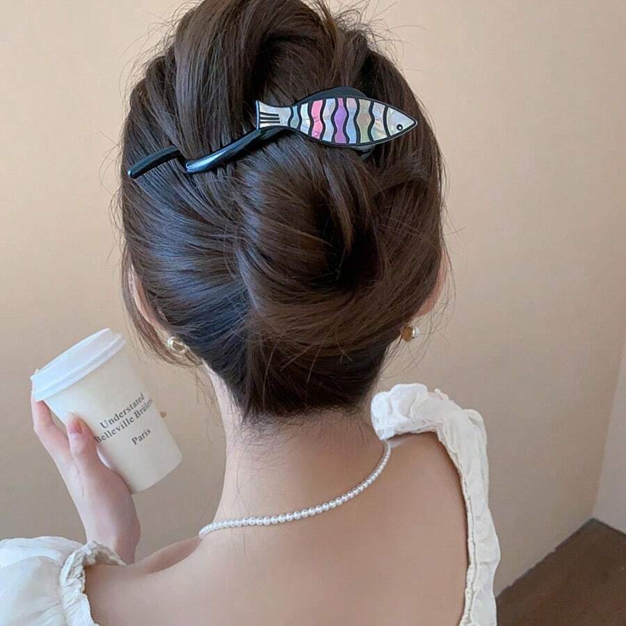 1个亚克力鱼形发夹 - 黑色 - 查看 1