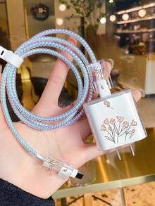 5pcs Transparent Square Tulip Shaped Cable Protector Set, Suitable Compatible With Apple 18W/20W Original Fast Charger - Multicolor - View 1