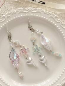 1 chiếc móc khóa điện thoại kiểu dáng kỳ nghỉ hè dưới biển, hình vỏ sò và sao biển, phụ kiện điện thoại, móc chìa khóa, phụ kiện túi xách - Nhiều màu - Xem 3