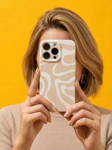 1个极简主义不对称拼接图案亮面硬壳手机壳，兼容 11/12/13/14/15/16 Pro Max - 彩色 - 查看 3