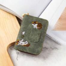 Cartera corta bordada para mujer, monedero con cremallera, monedero mini lindo portador de tarjetas, envío directo - Multicolor - Ver 16