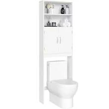Over The Toilet Storage Taller Bathroom Organizer Space-Saving Storage Cabinet with Adjustable Shelves and Double Doors 77 in H White - Blanco - Ver 2