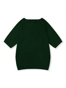Plus Size Men's Solid Color Crew Neck Casual Loose Knit Short Sleeve Top - Green - View 5