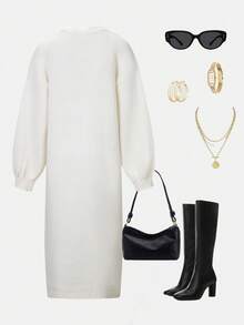 Elegante cárdigan de punto de unicolor, estilo casual y versátil, de estilo callejero, de moda para mujer - Albaricoque - Ver 8