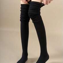 1双女士保暖过膝长袜，秋冬季 - 白色 - 查看 13