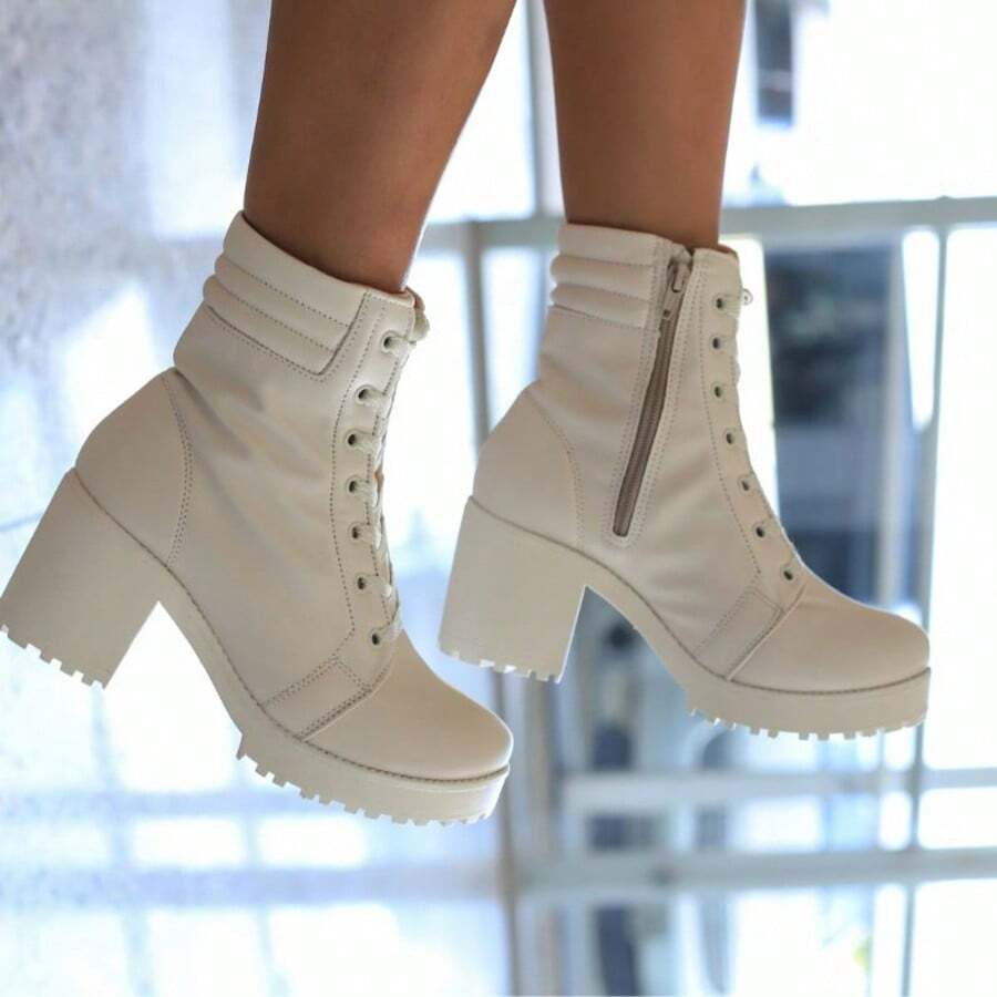 LUZY LOVE Off-White Combat Boots - Ice - View 1