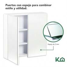 Kingshouse Botiquín con Espejo para Baño con 2 Puertas - Color Blanco - Gabinete Organizador con Repisas - 60x14x60 cm - Melamina 16 mm - Mueble Armable para Hogar - Blanco - Ver 5