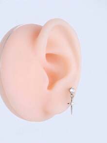 1 Exquisite, Elegant, Simple Micro-Paved Cross Pendant Stainless Steel Cartilage Piercing Earring - Silver - View 3