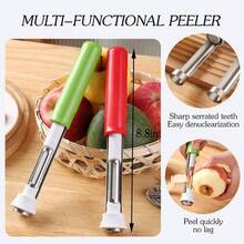 Stainless Steel Corer With Retractable Design, Core Remover And Fruit Pitter Kitchen Use, Professional Grade Peeler And Vegetable Coring Device With HandleRed - 最初的 - 查看 3