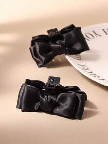 2个黑色优雅蝴蝶结发夹，侧刘海发夹，公主风发饰 - 黑色 - 查看 4