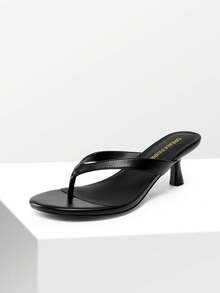 Women Kitten Heel Thong Heeled Sandals Comfortable Open Toe Slip On Summer Sandals - 黑色 - 查看 4