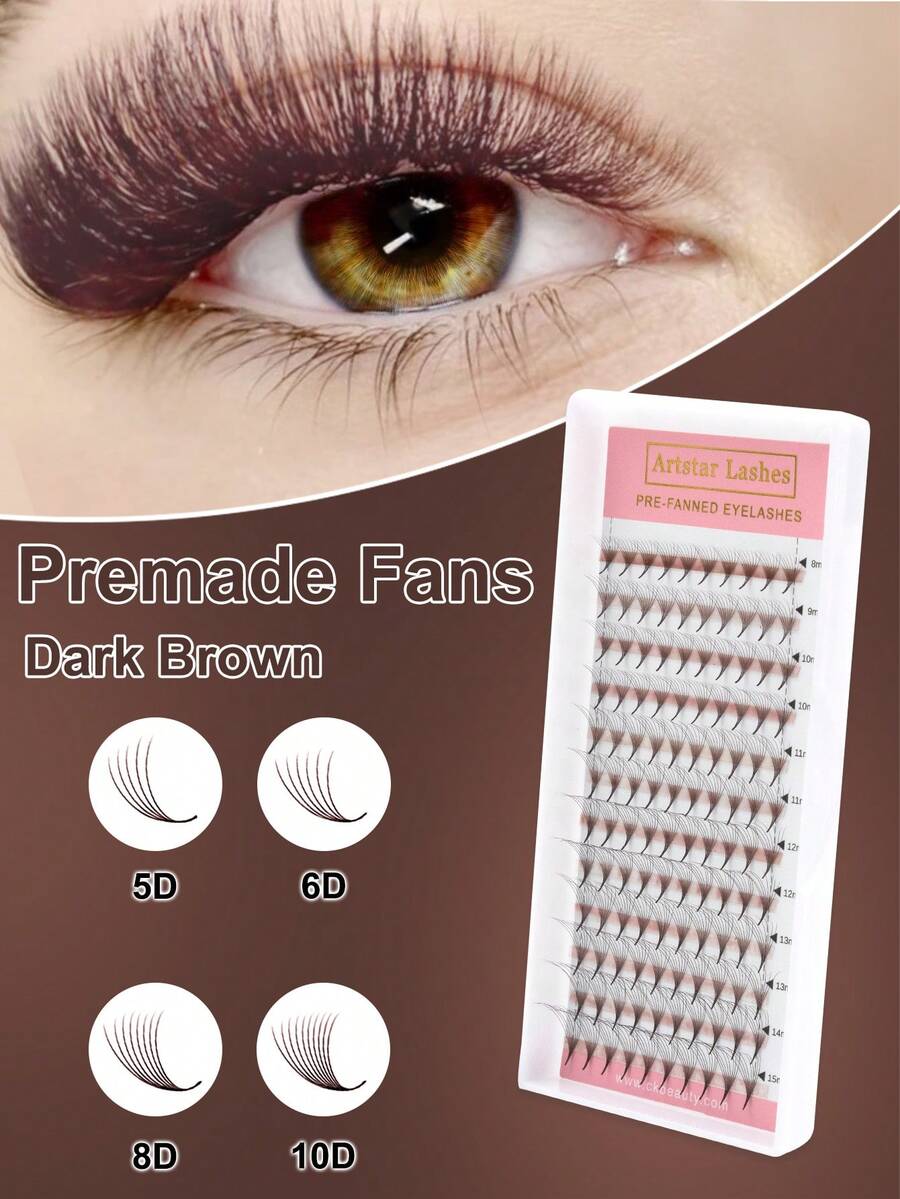 120 sợi mi giả màu nâu, độ dày 5D/7D/8D/10D, bán sỉ.