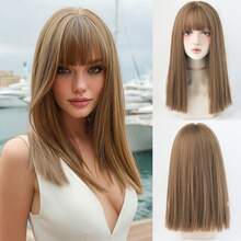 7JHH WIGS 女士齐肩直发假发，16英寸优雅浅棕色带刘海假发，高品质柔软丝滑耐热合成纤维假发，适合日常佩戴，完美适用于节日、角色扮演和音乐节，也是毕业礼物和母亲节礼物的理想选择。 - 亞麻棕 - 查看 12