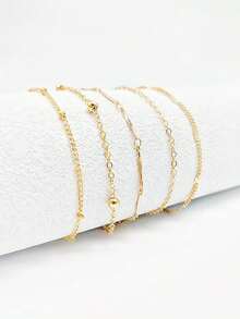 5pcs Set Minimalist Beaded Anklet, Elegant Women Ankle Jewelry For Beach Party - Gold - View 2