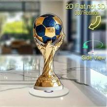 2D Rotating Acrylic Trophy - Gold Football Design, Blue & Gold Inlay, 360° Rotating Base, No Power Needed - Shiny Award For Football Fans, Sports Events, Room Decor And Fan Gifts (Classic Style) - 1PC - View 6
