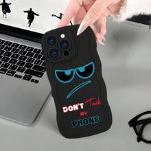 Phone Case - Phone Case With Angry Eyes Design And "Don't Touch My Phone" Text - Black - View 3