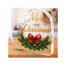 Đồ trang trí hình trái tim Giáng sinh lấp lánh chữ "Merry Christmas" bằng acrylic, biển hiệu để bàn trong suốt, món quà Giáng sinh lý tưởng cho gia đình và đồng nghiệp. - A - Xem 15