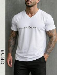 GRDR 男士休闲字母印花短袖T恤，夏季款 - 白色 - 查看 1